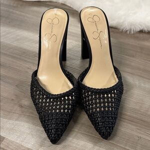Jessica Simpson Black Woven Mules